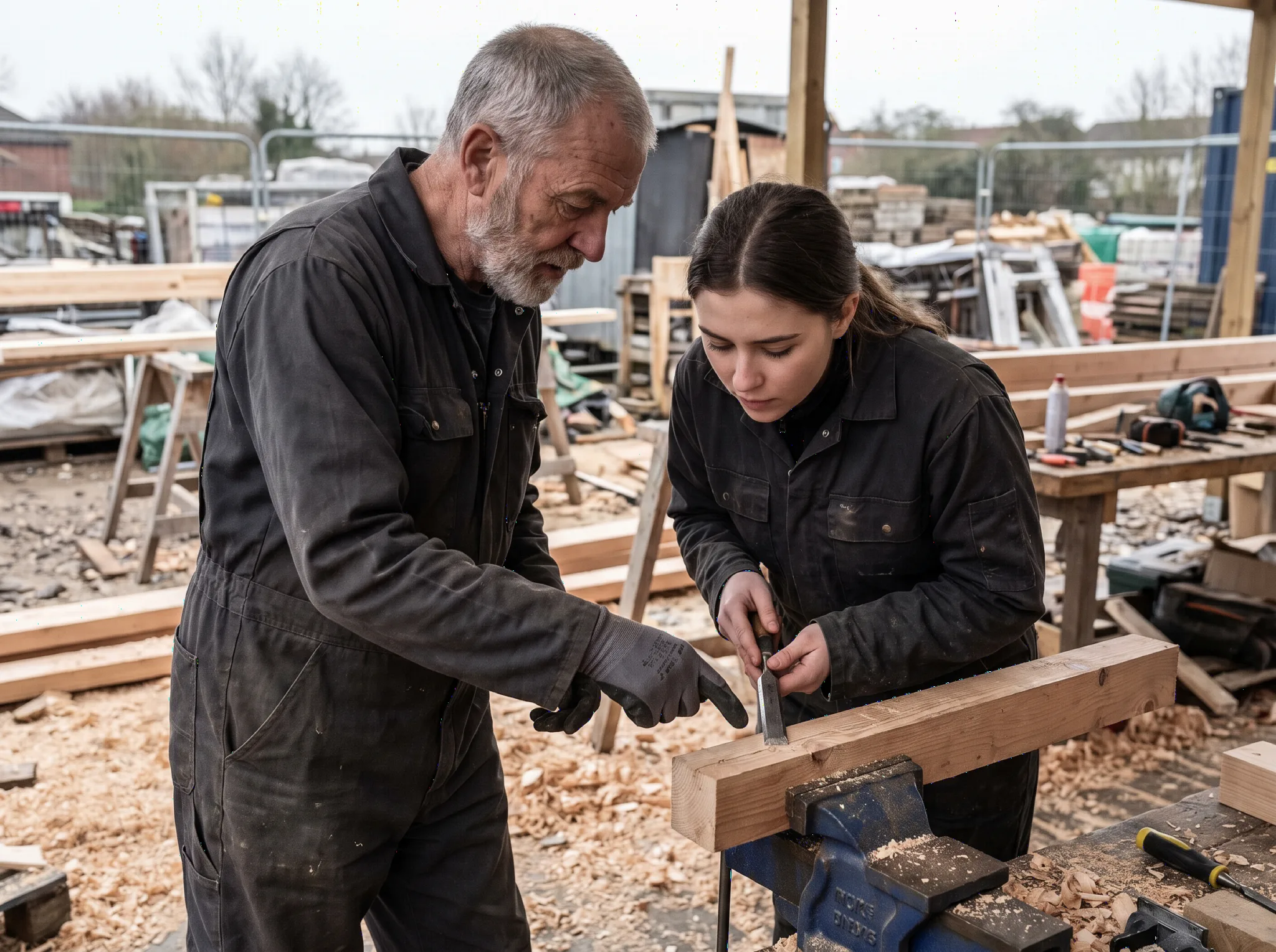 Apprentice working alongside a senior tradesperson.