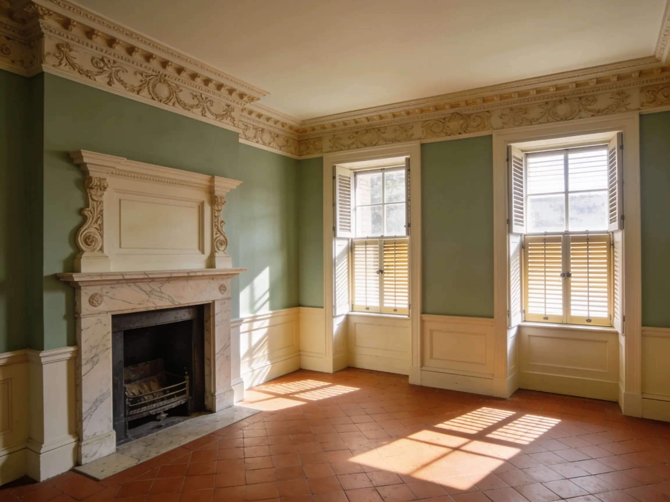 Finished heritage interior — decorated room, final impression