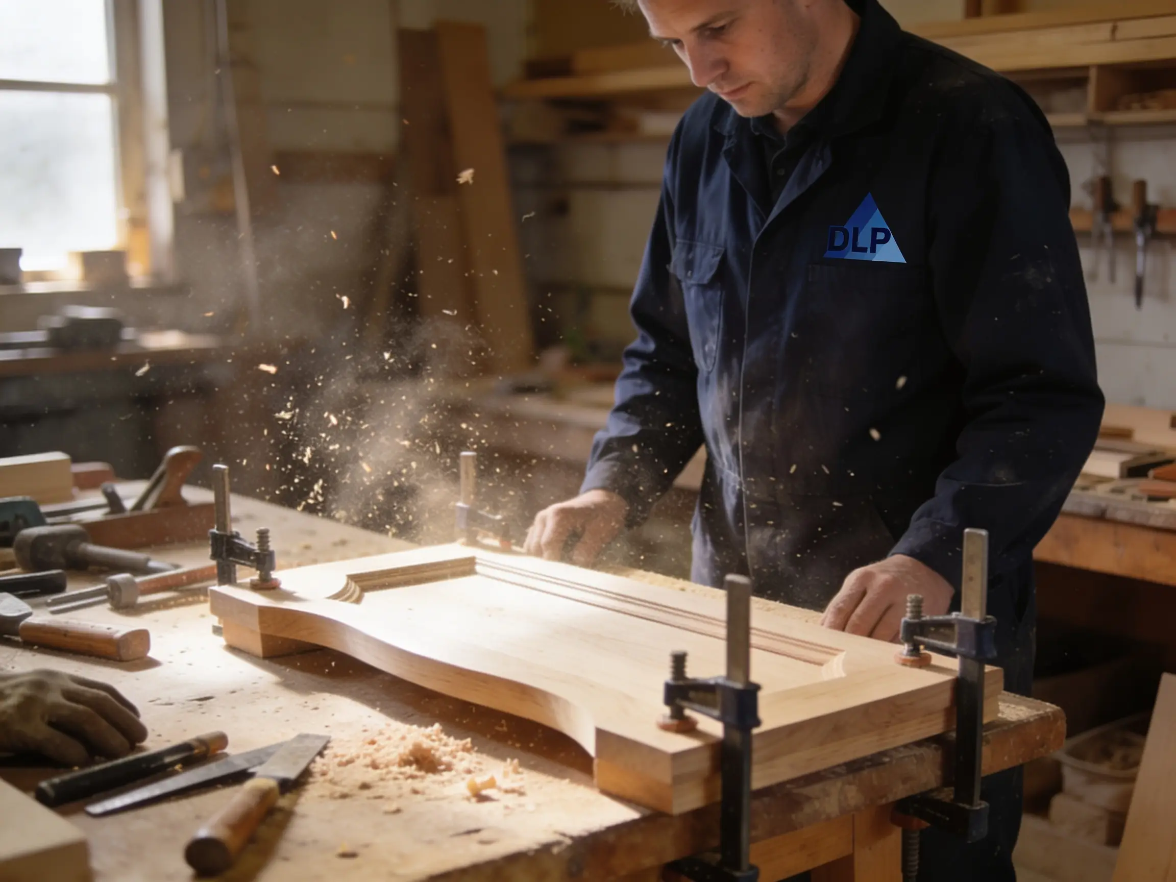 DLP joiner in the in-house workshop — bespoke piece taking shape